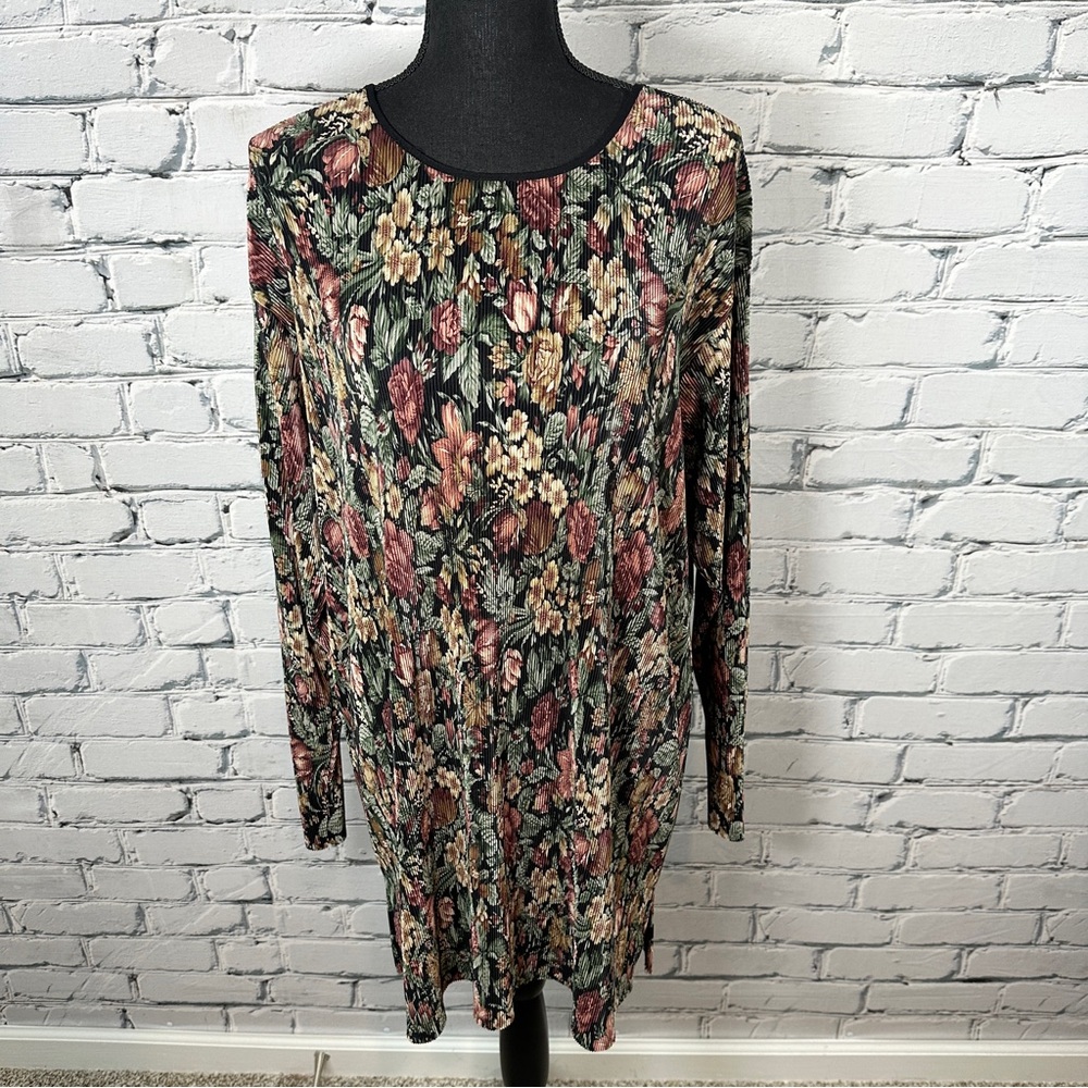 Vintage Plus Preferred Floral Pleated Dress Sz 1x Whimsygoth Forest Fairy Grunge